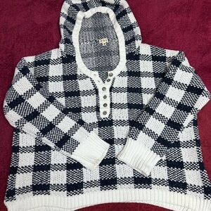 POL Navy and white Checkered Hooded Sweater
